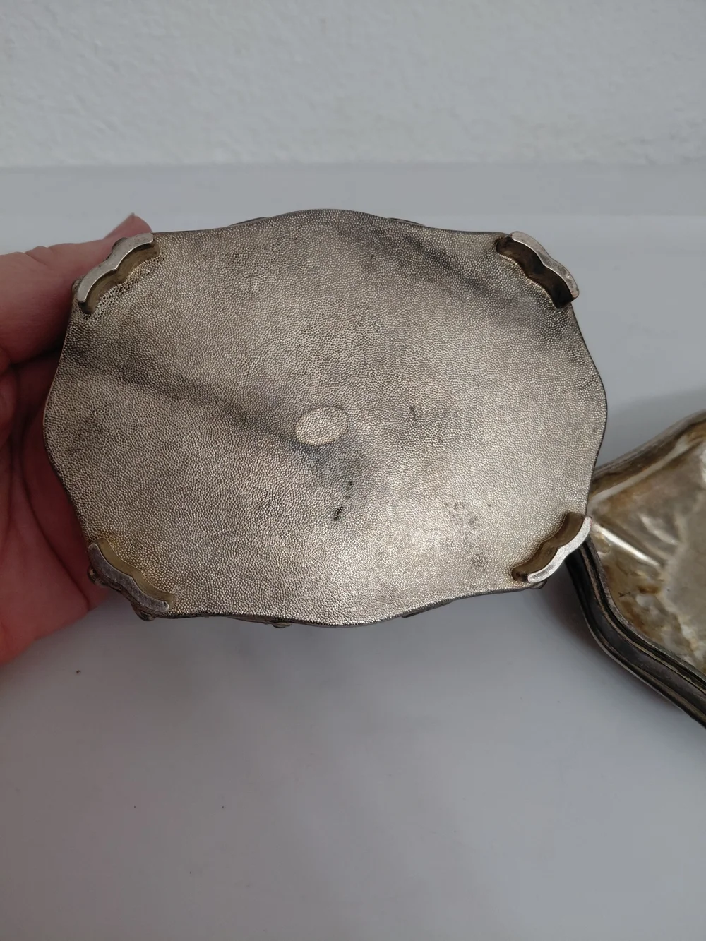 Vintage Jewelry Trinket Box Rose Design Silver Plated Footed